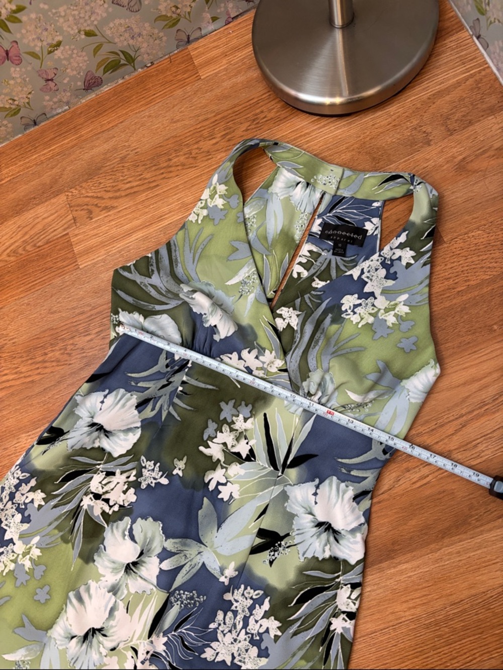Connected Apparel green and blue tropical print sleeveless sheath dress. Size 16 - Picture 16 of 17